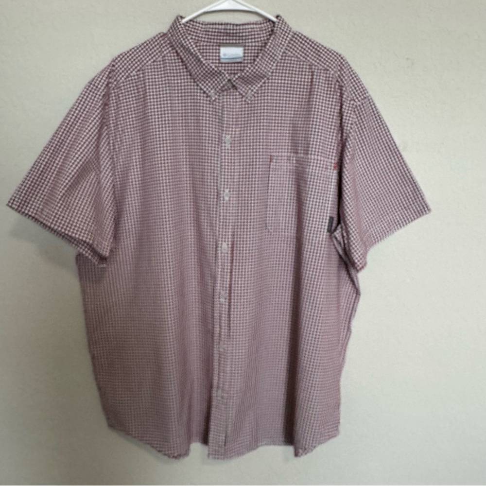 Columbia Plaid Short Sleeve Shirt Sz XXL (Red/White)